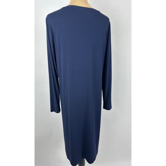 Eileen Fisher Medium Stretch Jersey Knit V-Neck Midi Dress Midnight Navy Blue - Picture 7 of 13